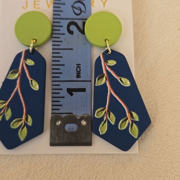 Green and Blue Print Earrings - Picture 4 of 5